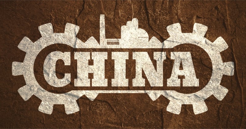 Factory cogs wrapping the text "China"