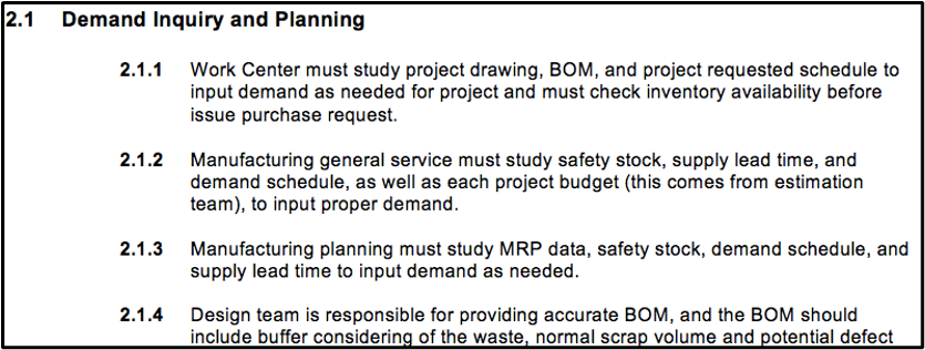 Text that showcases an example of a Standard Operation Procedure