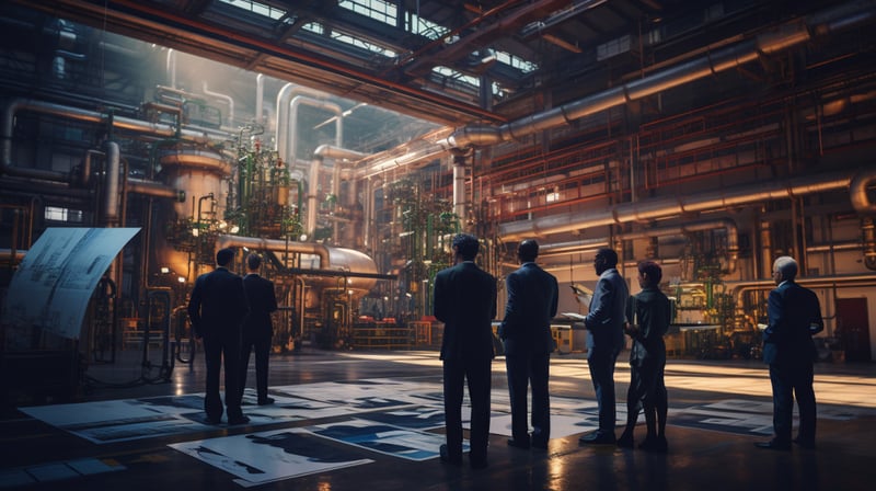 a group of people assessing the viability of a factory location