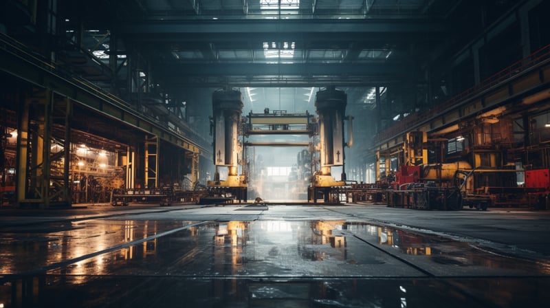 empty factory floor with heavy duty machinery