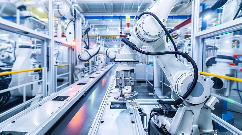 interior of a modern factory with high tech tools and machinery for automation