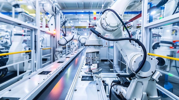 interior of a modern factory with high tech tools and machinery for automation