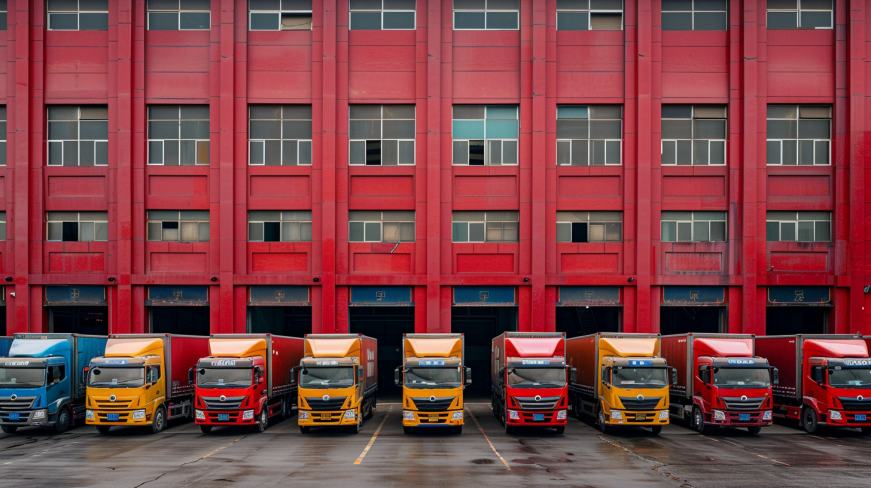 trucks/lorries outside a chinese factory